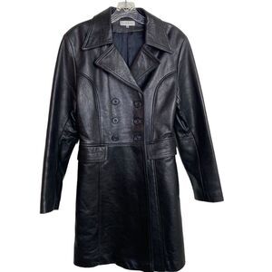 Vintage bebe M Coat RARE Leather black long trench style retro butter soft